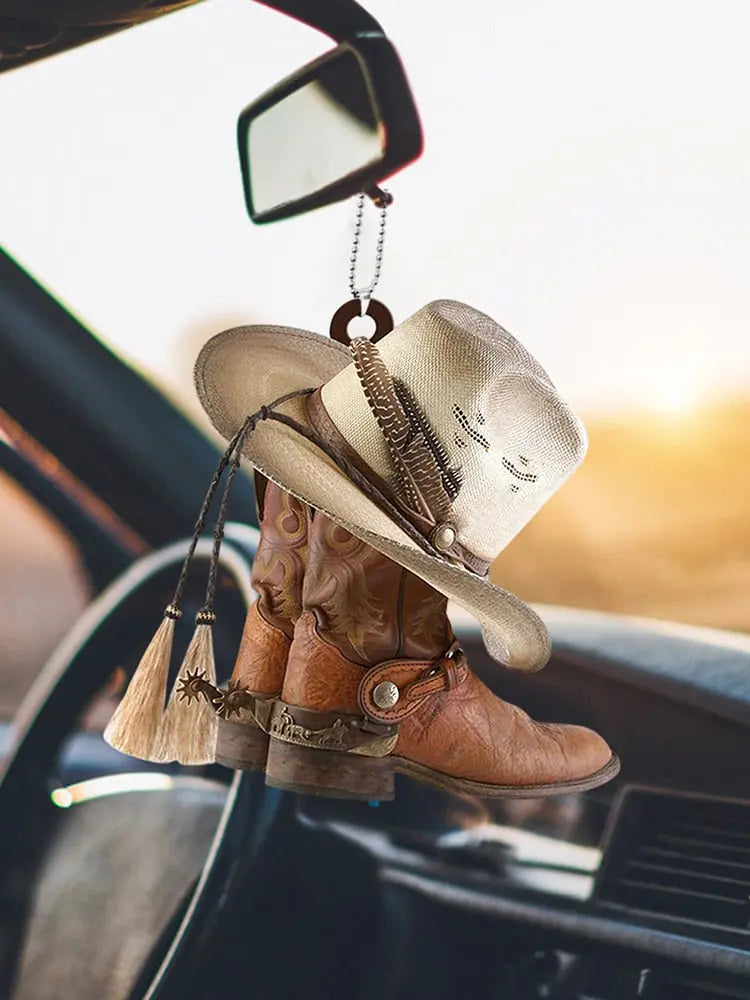 Car Rear View Mirror Cowboy Boots Decoration Kaia's Barn