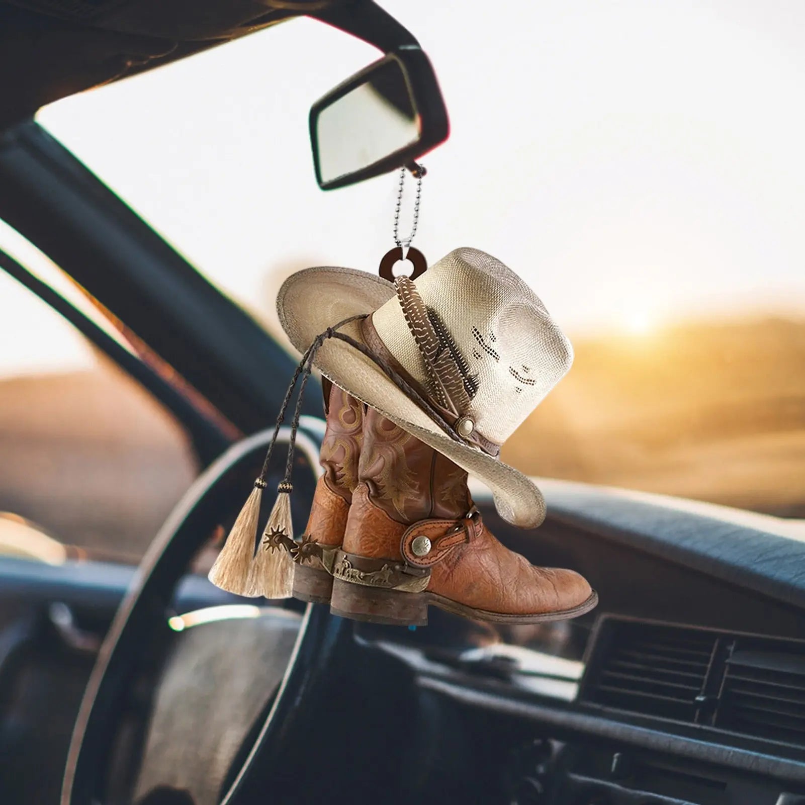 Car Rear View Mirror Cowboy Boots Decoration Kaia's Barn